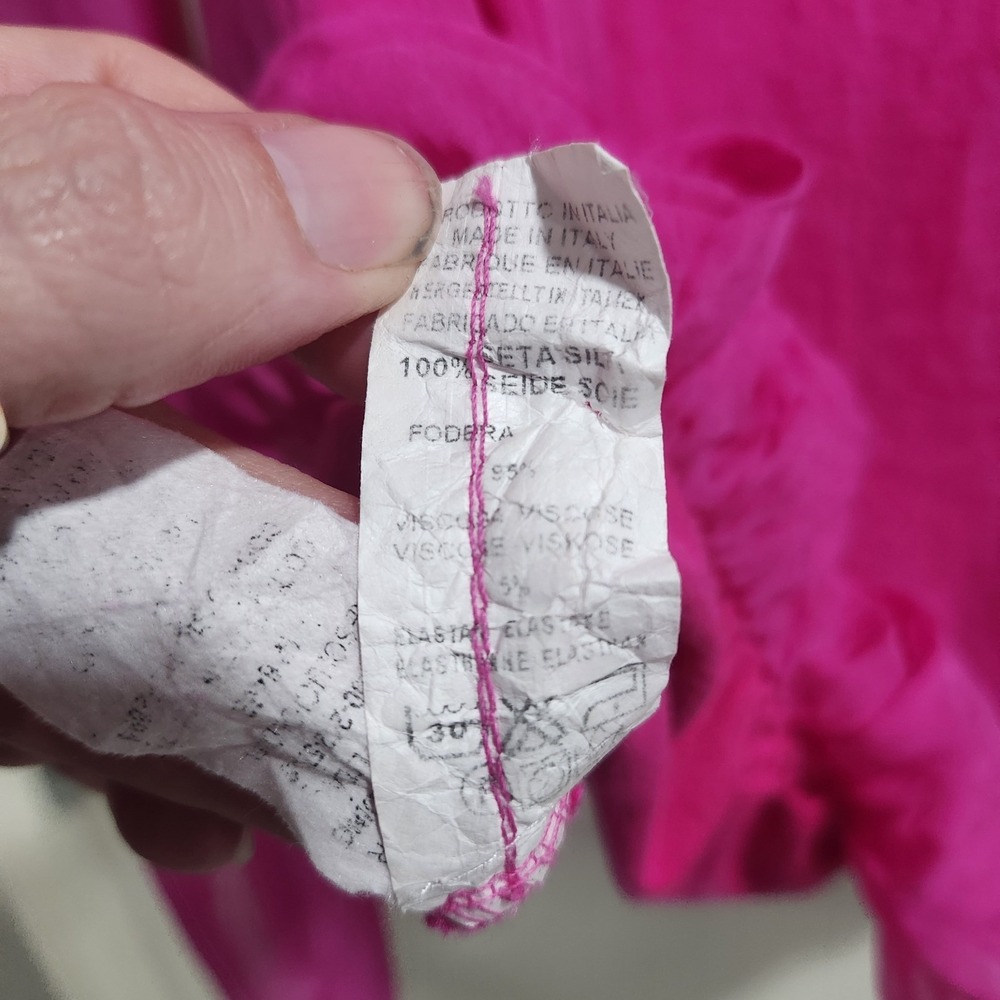 JOSH Made Italy Silk Blouse Womens Fuchsia Pink Sheer Sleeve Keyhole Top - Picture 8 of 12